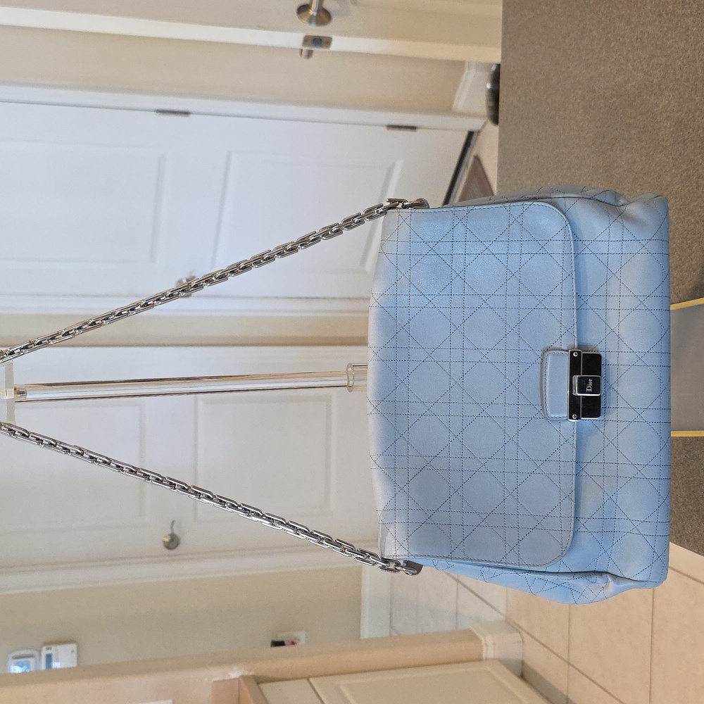 Dior Pale Blue Quilted Chain-Handle Shoulder Bag